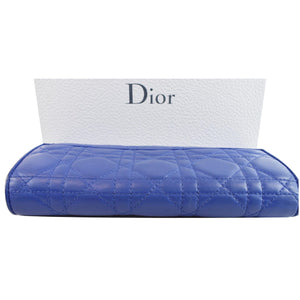 Christian Dior Cannage Lady Dior Charm Leather Wallet Blue