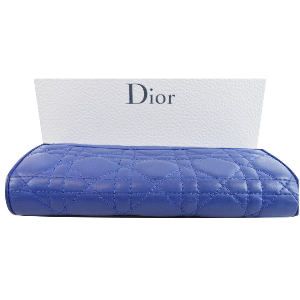 Christian Dior Cannage Lady Dior Charm Leather Wallet Blue