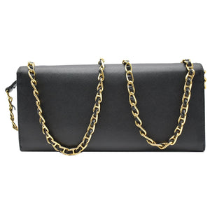 Prada Saffiano Leather Wallet on Chain Clutch Crossbody Bag Black