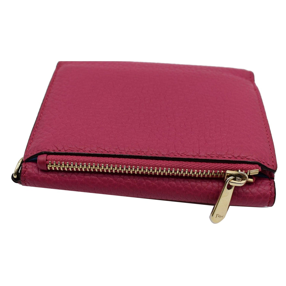 Christian Dior Diorissimo Compact Grained Leather Wallet Pink