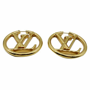 Louis Vuitton Louise Hoop Embossed LV Circle Earrings Gold