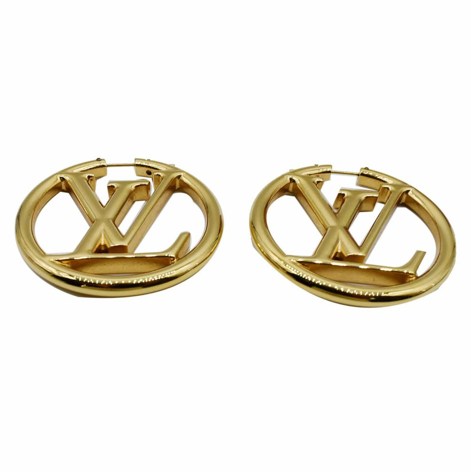 Louis Vuitton Louise Hoop Embossed LV Circle Earrings Gold