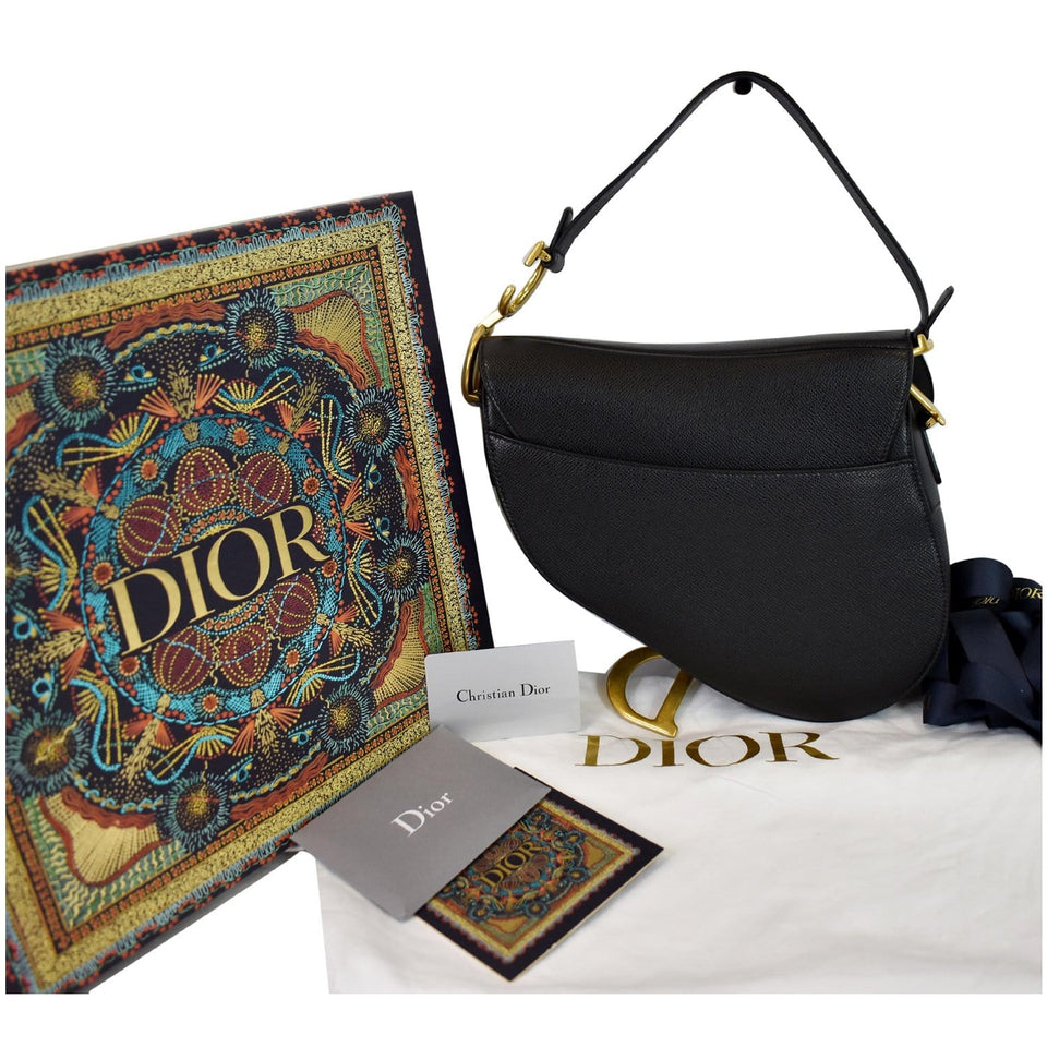 Christian Dior Saddle Leather Shoulder Bag Black