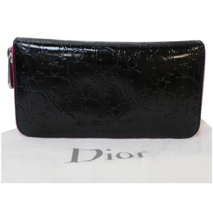 Christian Dior Diorissimo Patent Leather Zip Around Wallet Black