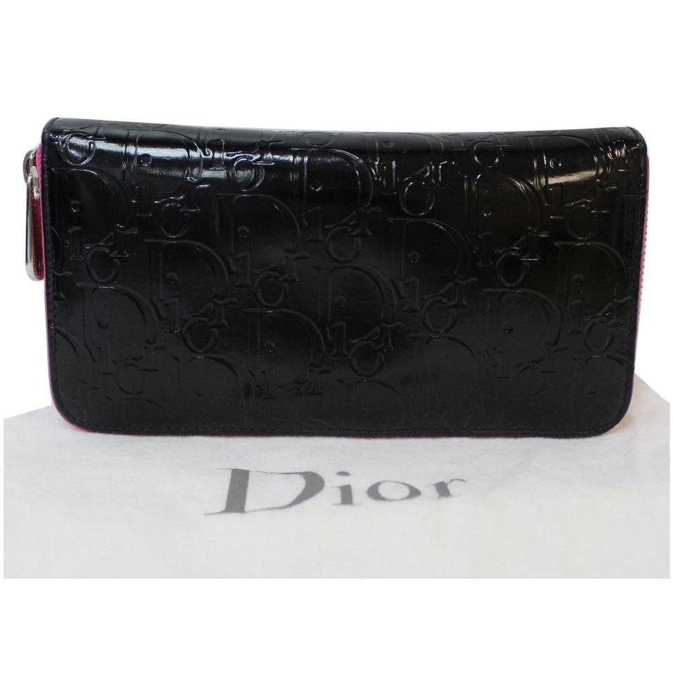 Christian Dior Diorissimo Patent Leather Zip Around Wallet Black