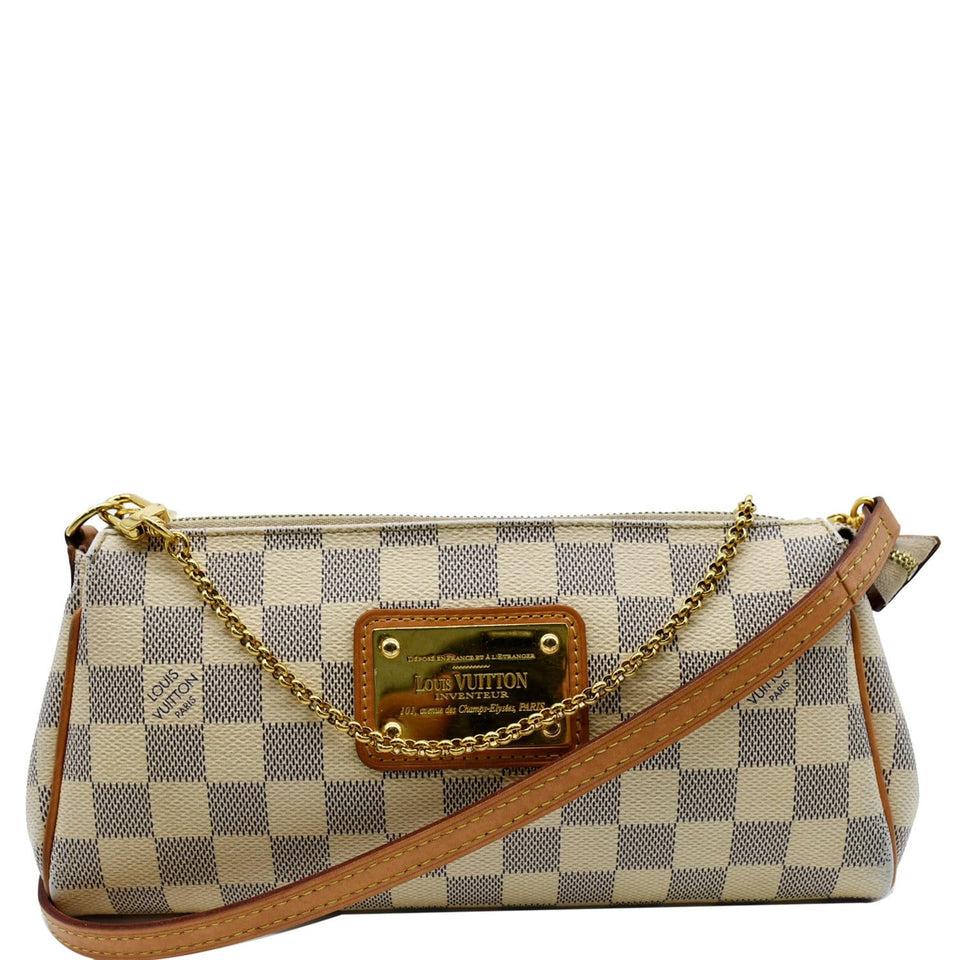 Louis Vuitton Pochette Eva Damier Azur Clutch Crossbody Bag White