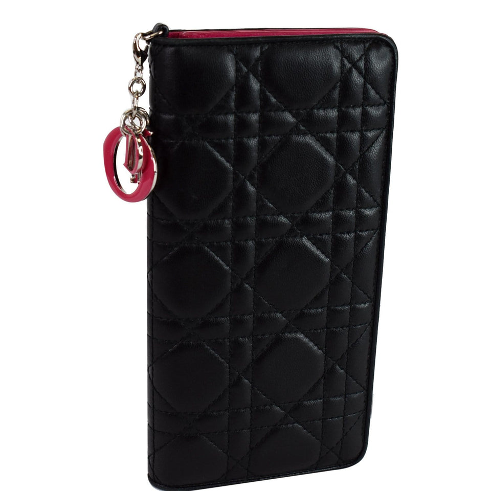 Christian Dior Cannage Lady Dior Charm Leather Wallet Black