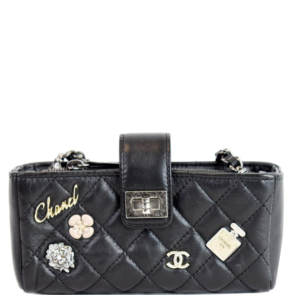 Chanel Reissue Lucky Charm Quilted Leather Chain Crossbody Clutch Bag Black