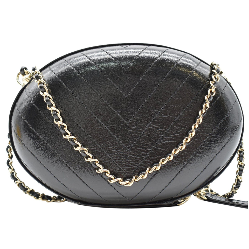 Chanel La Pausa Embroidered Chevron Leather Chain Clutch Bag Black