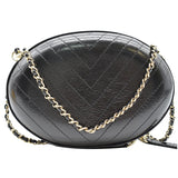 Chanel La Pausa Embroidered Chevron Leather Chain Clutch Bag Black