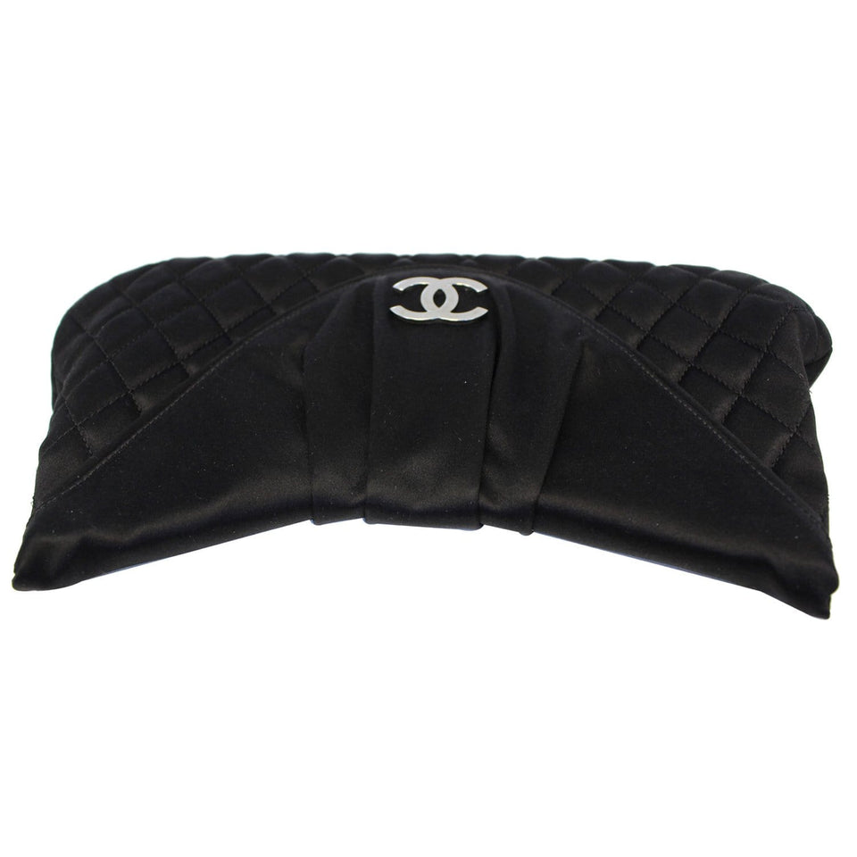 Chanel CC Half Moon Quilted Satin Clutch Black
