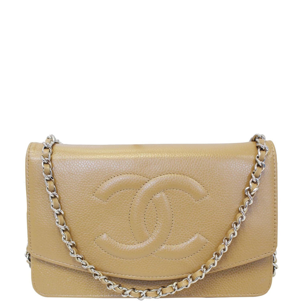 Chanel Timeless WOC Caviar Leather Clutch Crossbody Bag Beige