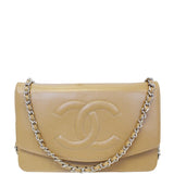 Chanel Timeless WOC Caviar Leather Clutch Crossbody Bag Beige