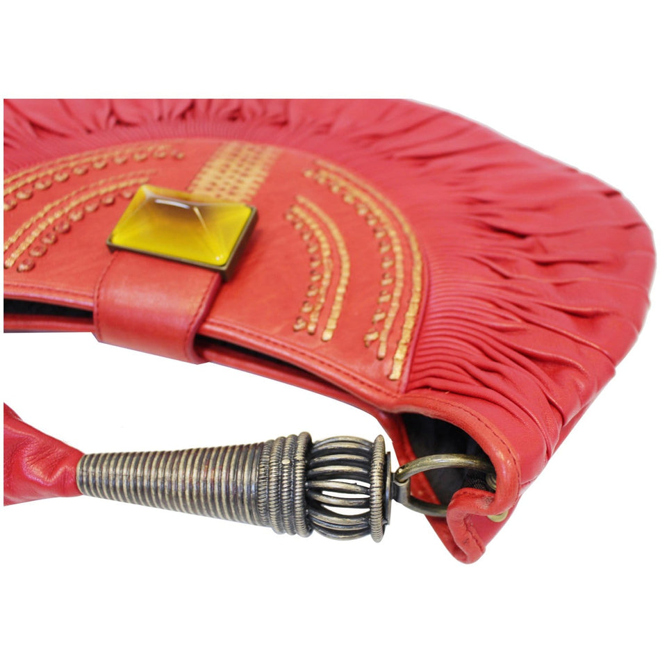 Christian Dior Plisse Pleated Leather Hobo Bag Red