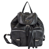 Prada Milano Double Pocket Leather Backpack Bag Black