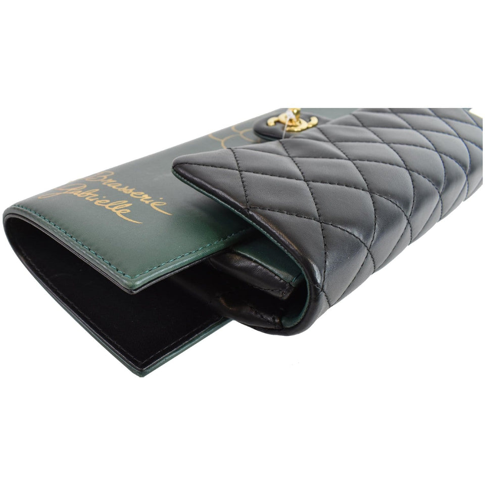 Chanel Gabrielle Brasserie Menu Flap Calfskin Chain Clutch Bag Black