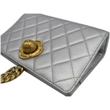 Chanel By The Sea Quilted Lambskin Leather Clutch Wallet Metallic Silver