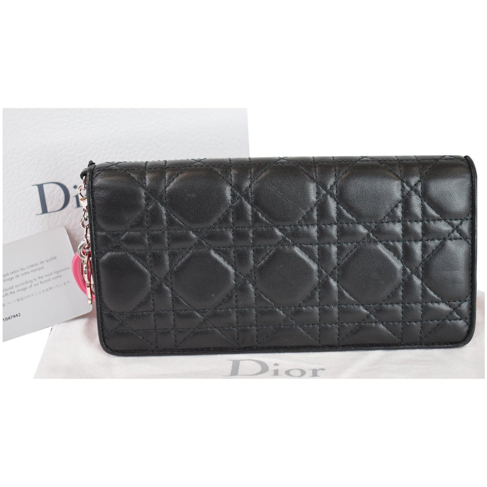 Christian Dior Cannage Lady Dior Charm Leather Wallet Black