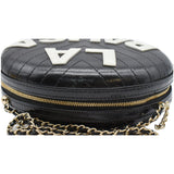 Chanel La Pausa Embroidered Chevron Leather Chain Clutch Bag Black