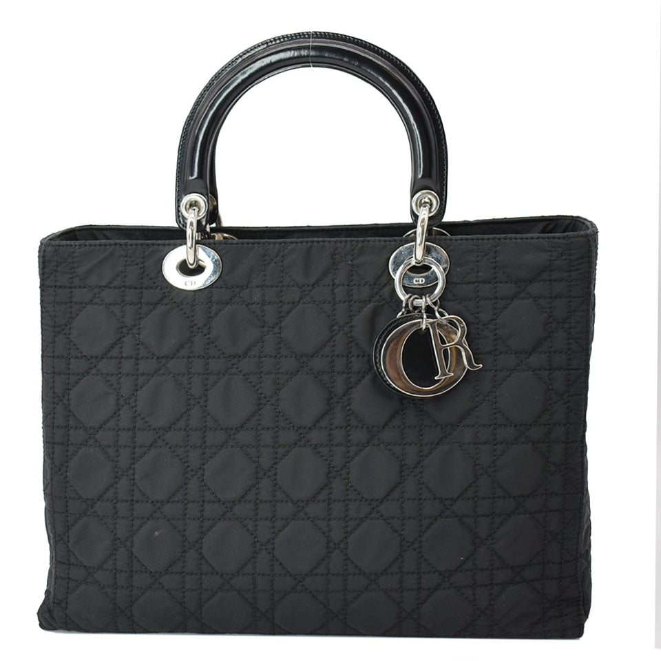 Christian Dior Lady Dior Vintage Nylon Cannage Canvas Tote Bag Black