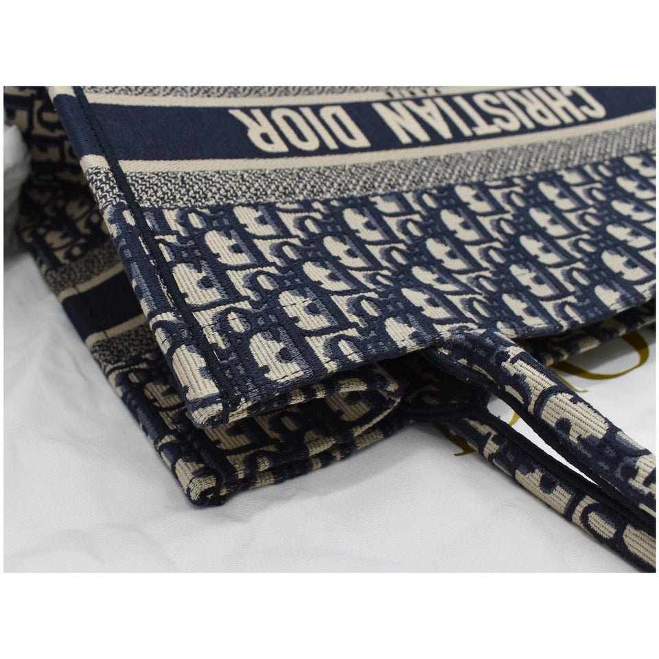 Christian Dior Book Medium Oblique Embroidery Tote Bag Blue