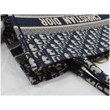 Christian Dior Book Medium Oblique Embroidery Tote Bag Blue