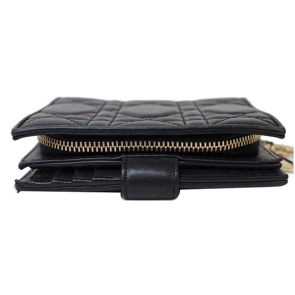 Christian Dior Mini Lady Dior Cannage Lambskin Compact Wallet Black