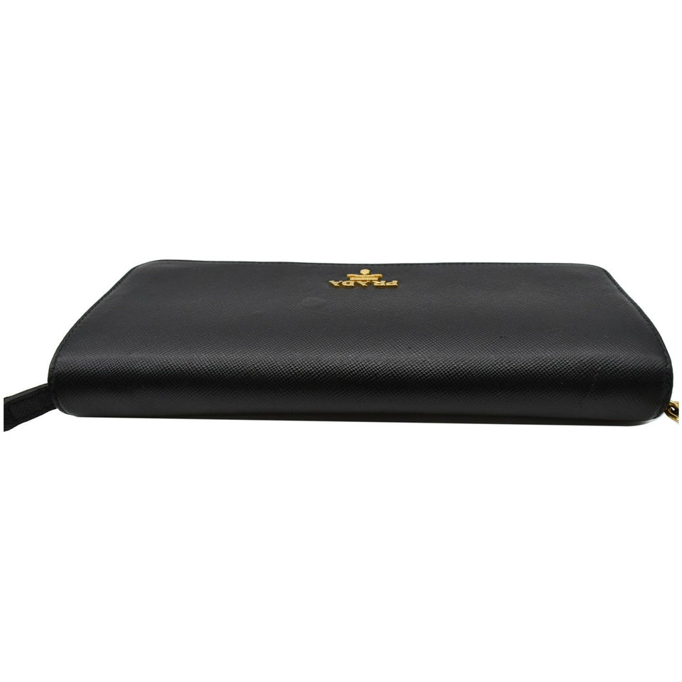 Prada Saffiano Leather Wallet on Chain Clutch Crossbody Bag Black