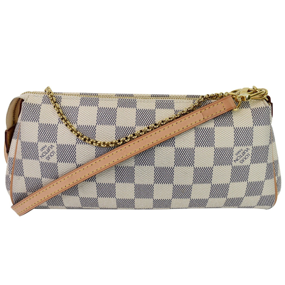 Louis Vuitton Pochette Eva Damier Azur Clutch Crossbody Bag White