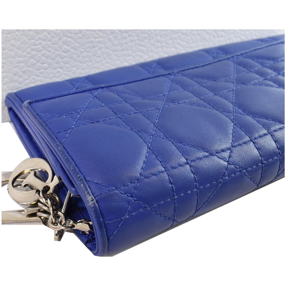 Christian Dior Cannage Lady Dior Charm Leather Wallet Blue