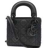 Christian Dior Mini Lady Dior Cannage Calfskin Leather Shoulder Bag Matte Black