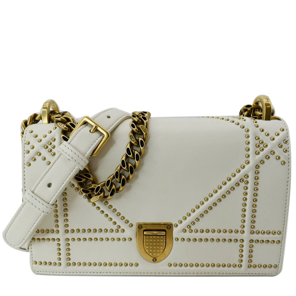 Christian Dior Small Diorama Studded Leather Flap Shoulder Bag White