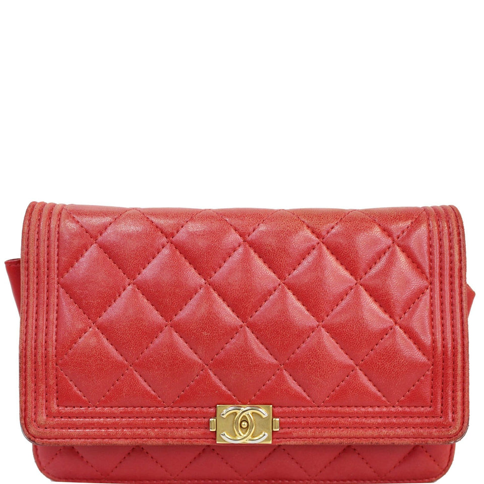 Chanel Boy Woc Lambskin Leather Wallet On Chain Clutch Bag Red