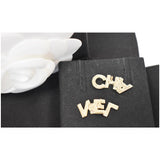 Chanel 20B CHA NEL Stud Crystal Earrings Gold