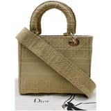 Christian Dior Medium Lady D-Lite Embroidered Canvas Shoulder Bag Beige