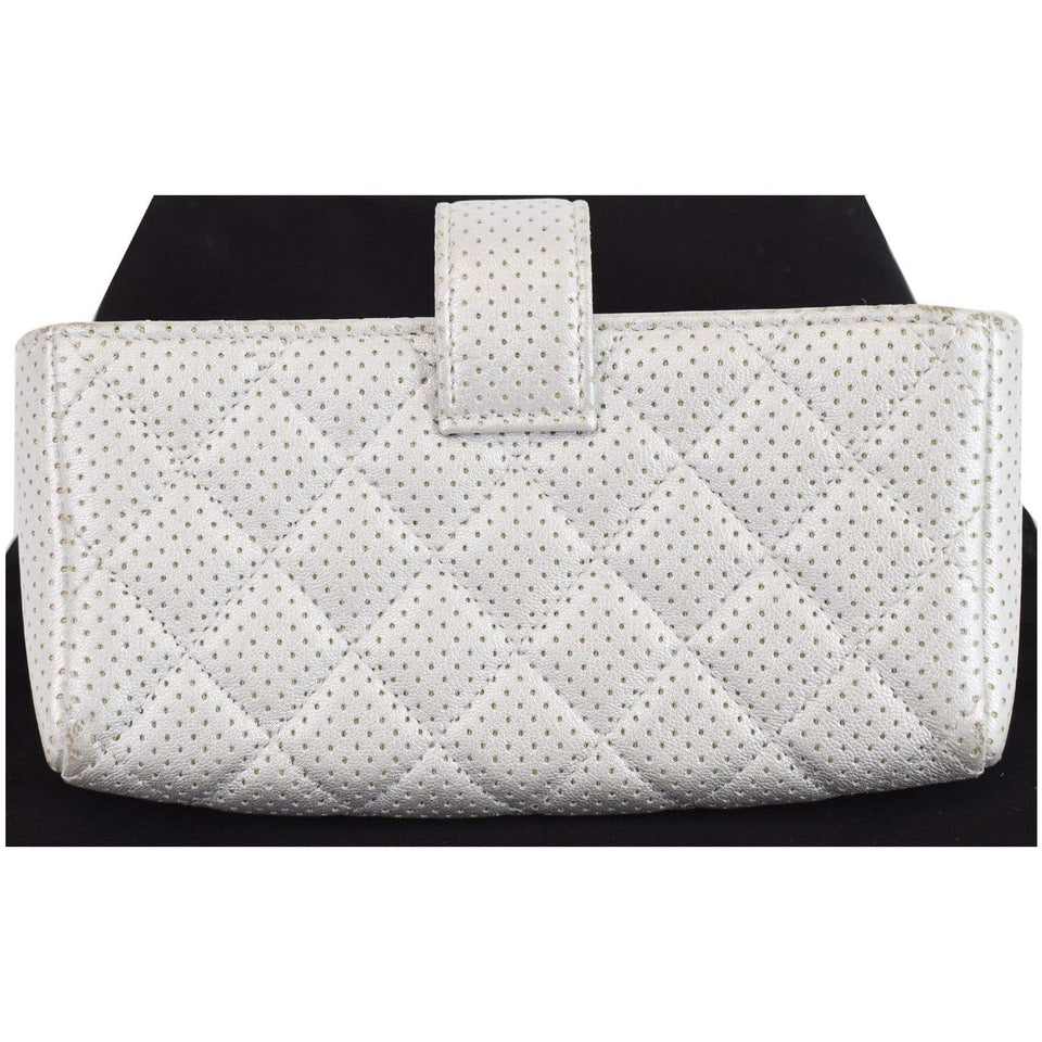 Chanel Perforated Lambskin Quilted Mini Phone Holder Clutch Silver - Last Call