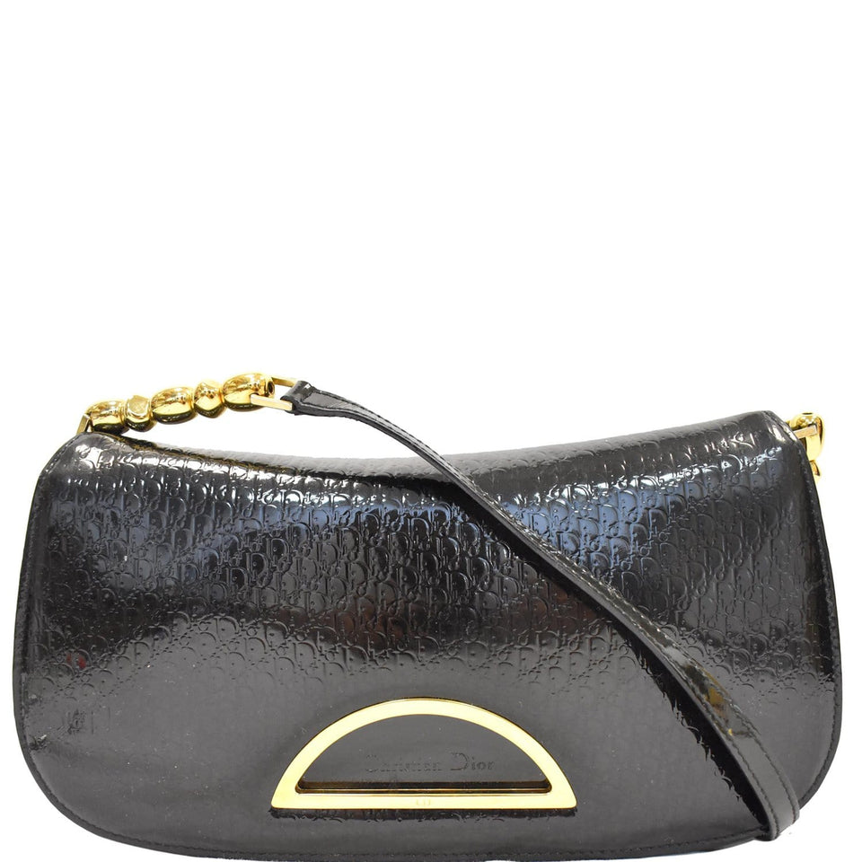 Christian Dior Maris Pearl Patent Monogram Shoulder Bag Black