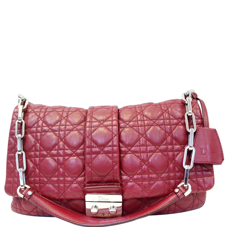 Christian Dior Medium Flap Cannage Leather Shoulder Bag Red