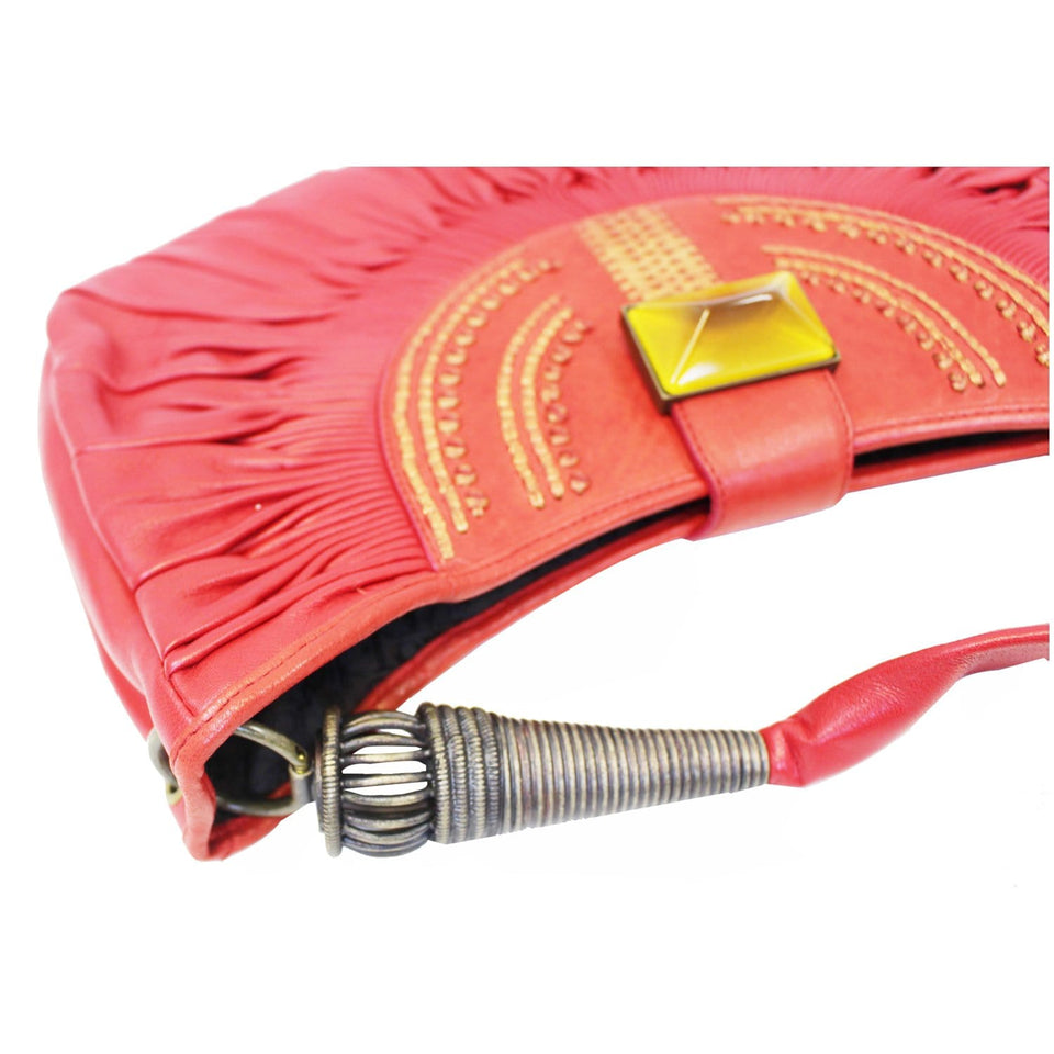 Christian Dior Plisse Pleated Leather Hobo Bag Red
