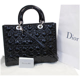 Christian Dior Lady Dior Large Quilted Patent Leather Shoulder Bag Black