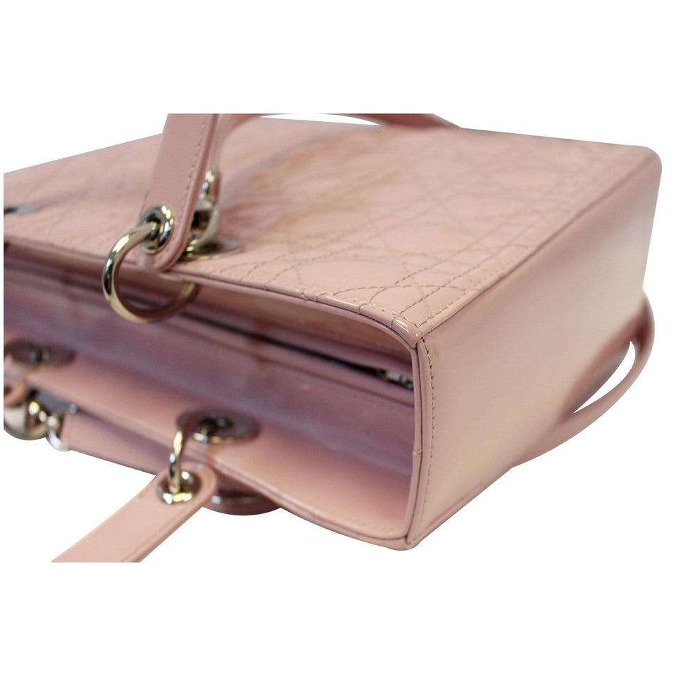 Christian Dior Quilted Patent Leather Lady Dior Large Shoulder Bag Pink