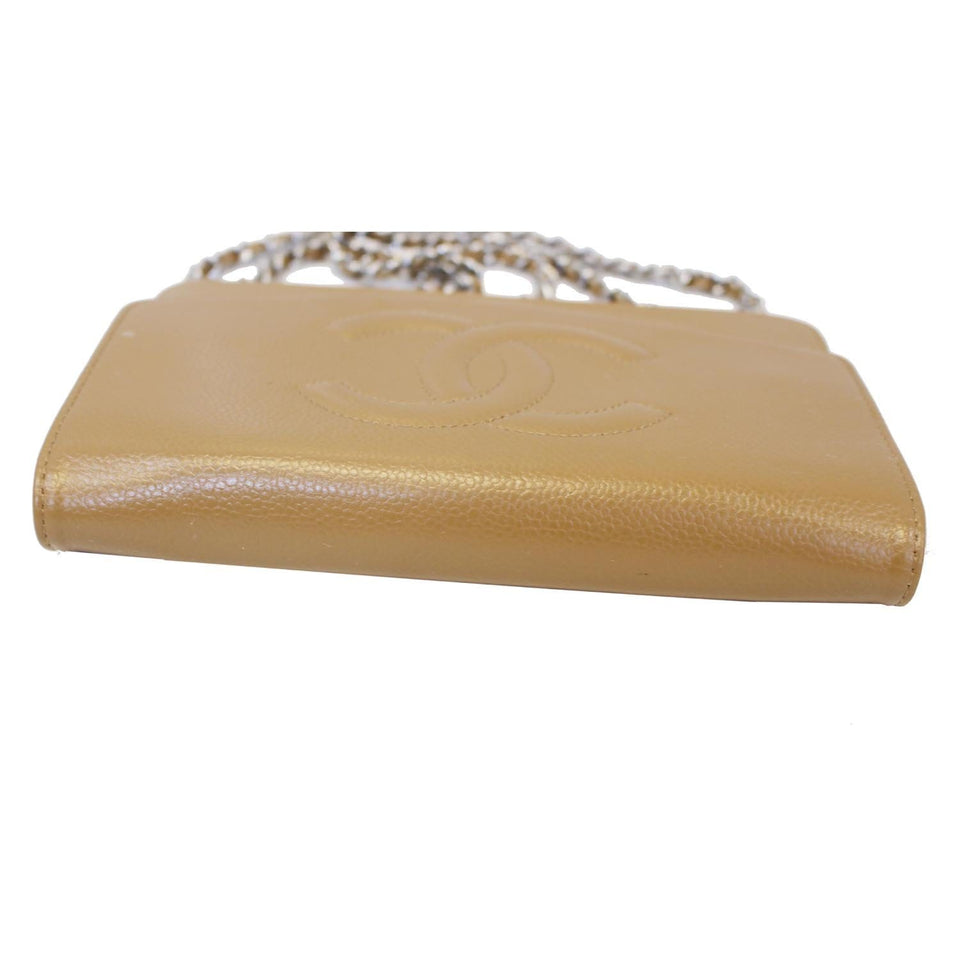Chanel Timeless WOC Caviar Leather Clutch Crossbody Bag Beige