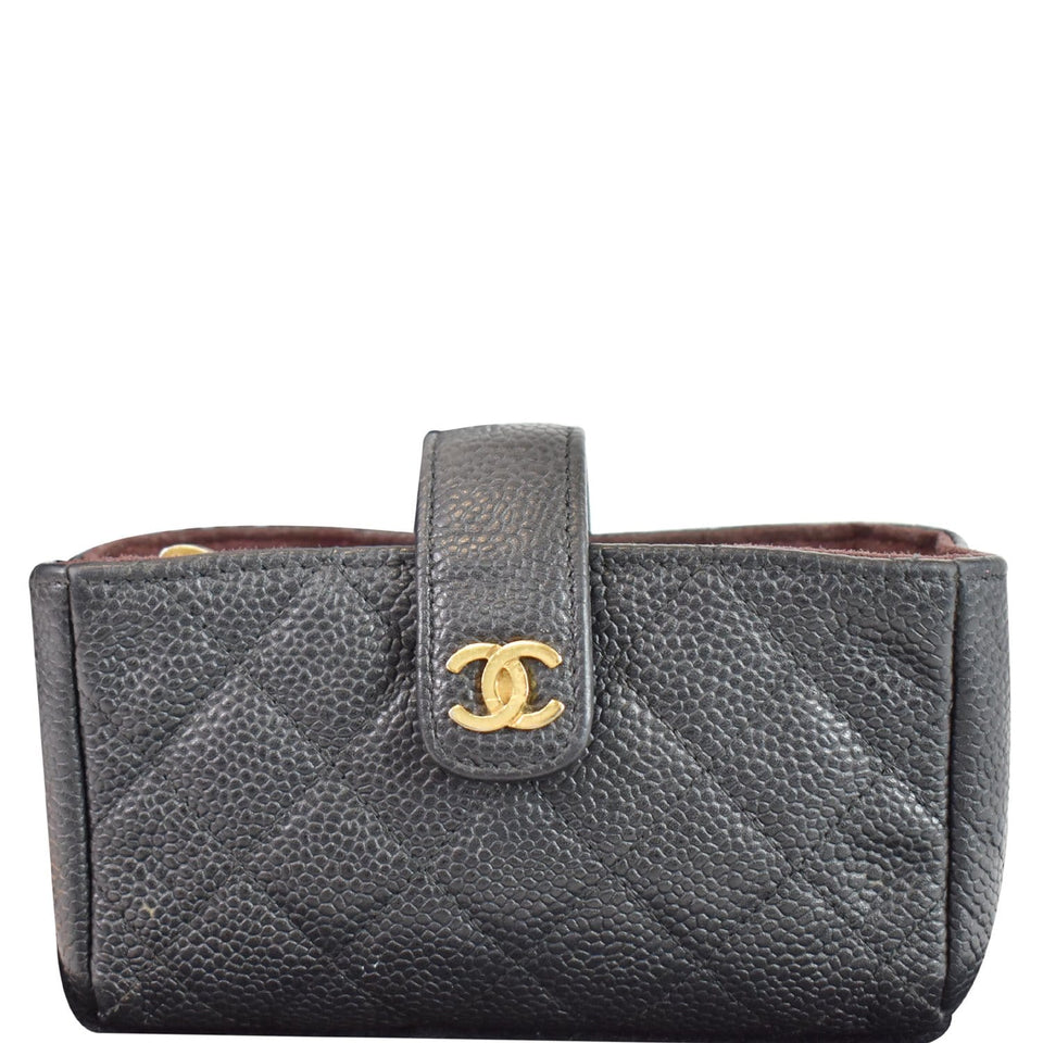 Chanel Quilted Caviar Leather Mini Phone Holder Clutch Black