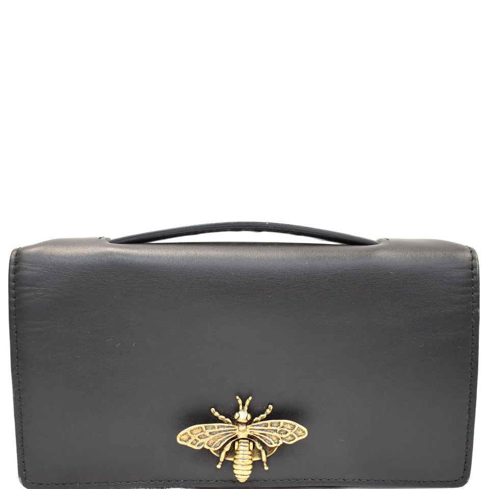 Christian Dior Bee Leather Pouch Clutch Bag Black
