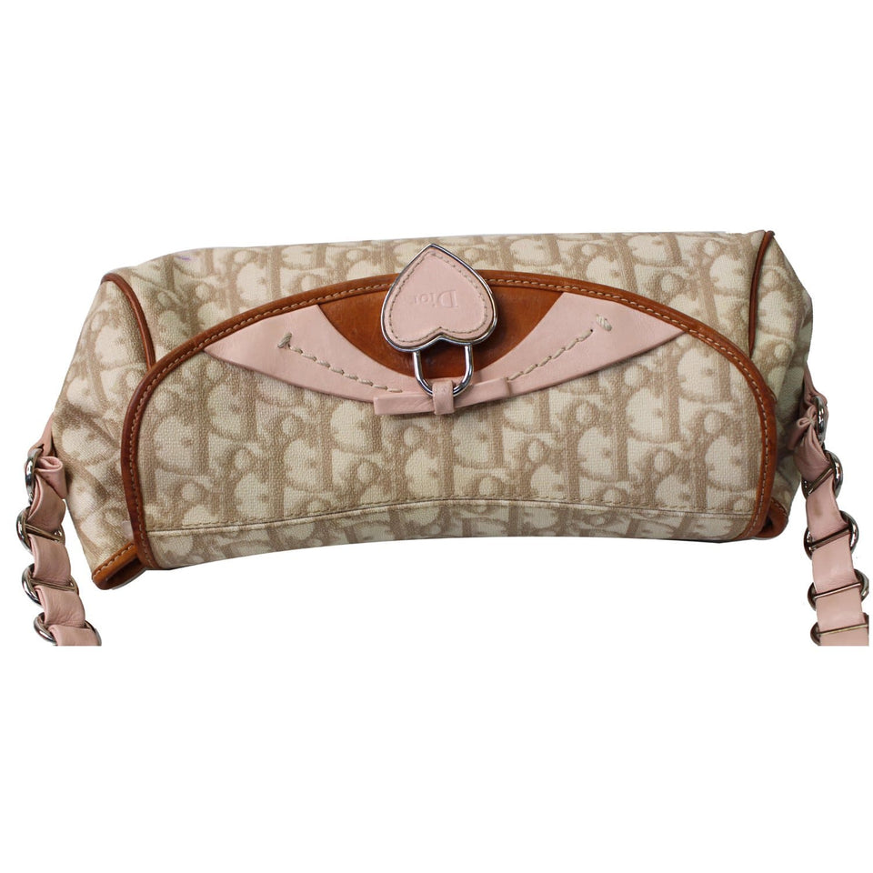Christian Dior Trotter Romantique Heart Flap Canvas Shoulder Bag Pink