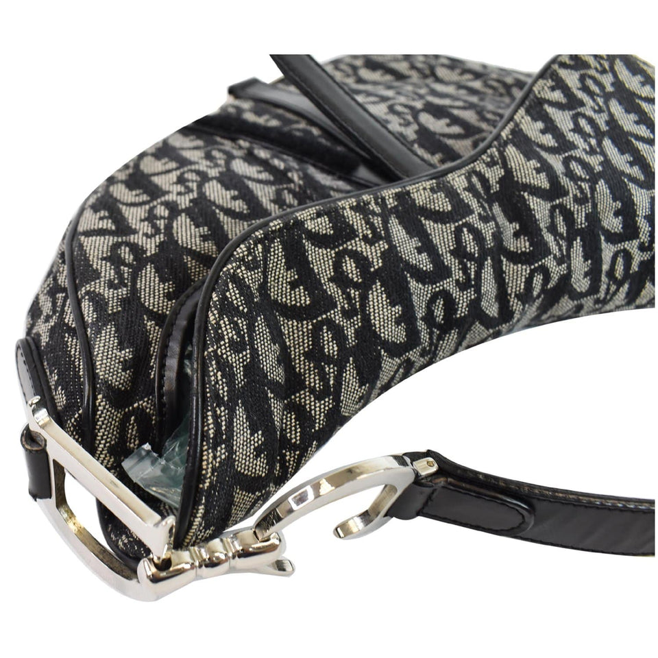 Christian Dior Saddle Oblique Jacquard Shoulder Bag Black