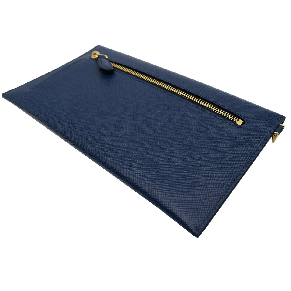 Prada Envelope Leather Chain Clutch Blue 1MF002