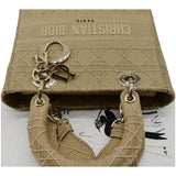 Christian Dior Medium Lady D-Lite Embroidered Canvas Shoulder Bag Beige