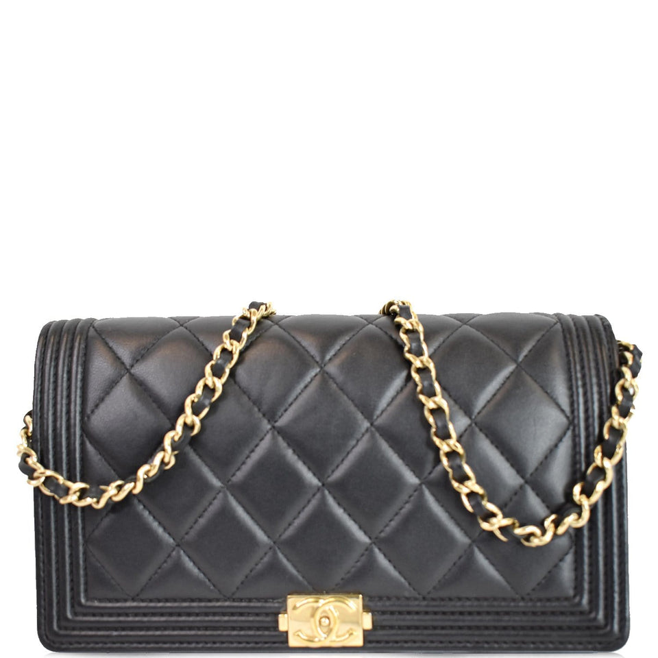 Chanel Boy Woc Lambskin Leather Wallet On Chain Clutch Bag Black