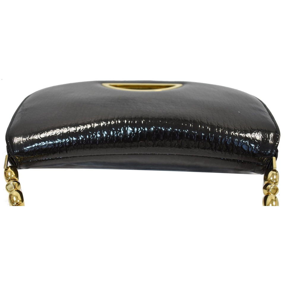 Christian Dior Maris Pearl Patent Monogram Shoulder Bag Black